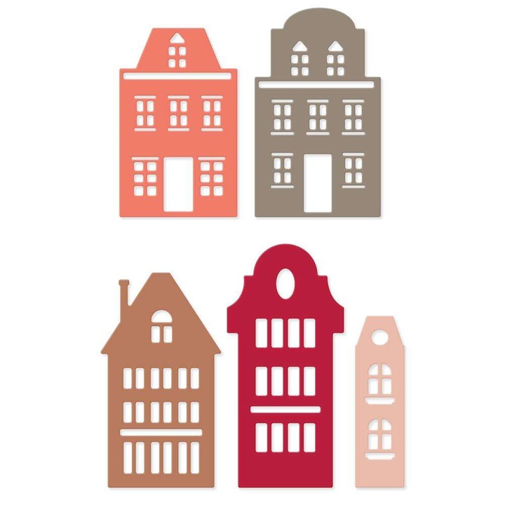 Set de 5 sabloane Domki, DpCraft, 29x60mm, forma casute