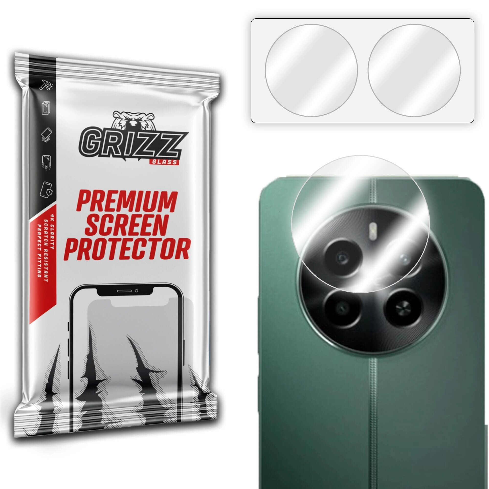 Set 2x Folii protectie Grizz HybridGlass pentru camera, transparent, instalare usoara