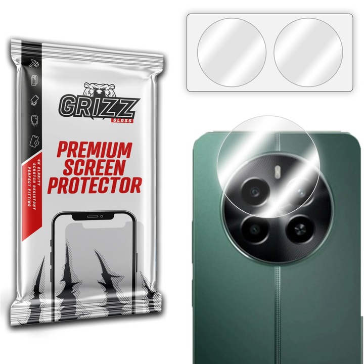 Set 2x Folii protectie Grizz HybridGlass pentru camera, transparent, instalare usoara