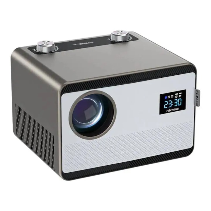 Proiector inteligent Salange P92 Max cu Android 13, Antosmart, Full HD 1080p, luminozitate 300 ANSI, Wi-Fi 6, Bluetooth 5.2, Netflix licentiat, difuzor Hi-Fi incorporat, suport si ecran textil 72 inch cadou, gri