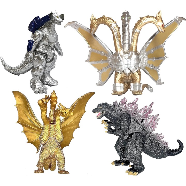 Set de 4 jucarii Godzilla, Peysaitr, King Ghidorah, Mecha King Ghidorah, MechaGodzilla, Godzilla 2000, 10x12,5cm