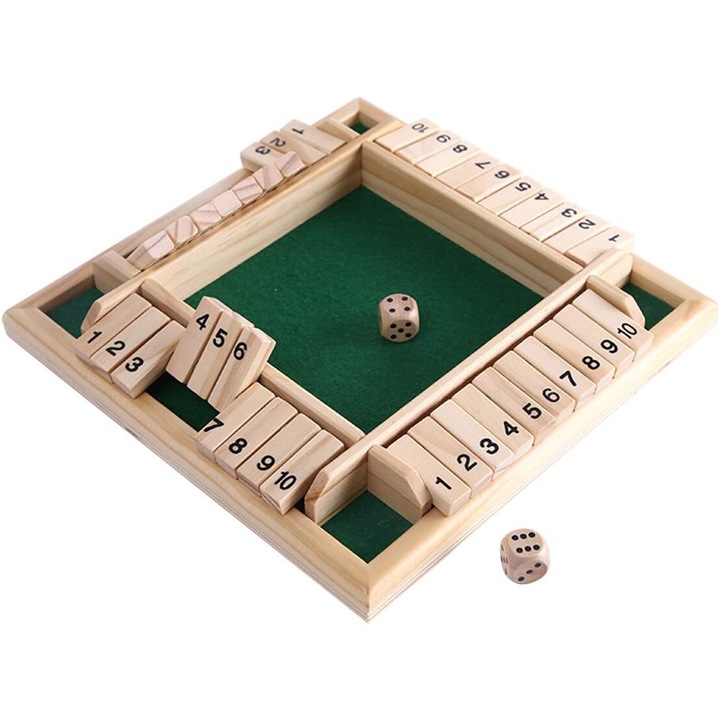 Настолна игра Enforose Shut The Box, изработена от естествено дърво, 22.5x22.5x3.5см, за 1-4 играчи, класическа математическа игра