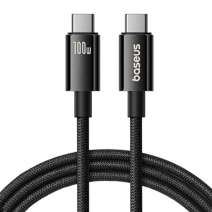 Baseus Tungsten Gold USB-C – USB-C 100 W töltőkábel 1,5 m, 20 Gbps, fekete