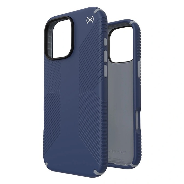 Husa telefon, Speck Presidio2 Grip pentru iPhone 16 Pro Max, anti-alunecare, protectie antibacteriana, albastru