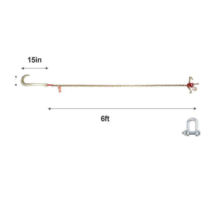 Lant de remorcare cu carlig de prindere, Vevor, capacitate de incarcare 2.45t, 15x10cm, 183 cm lungime, tratat galvanizat