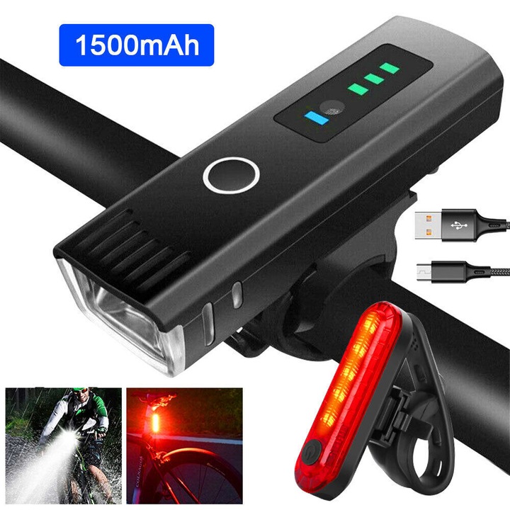 Set lumini fata si spate bicicleta HERUSI LED negru 12x20x160mm