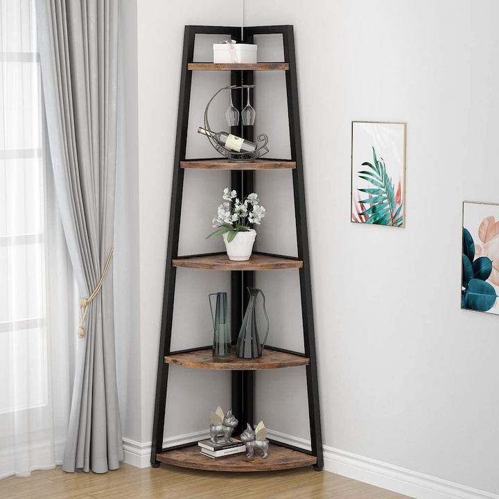 Raft in stil industrial Tribesigns, 176cm biblioteca, 5 etaje, lemn MDF si metal, 176x38x38cm