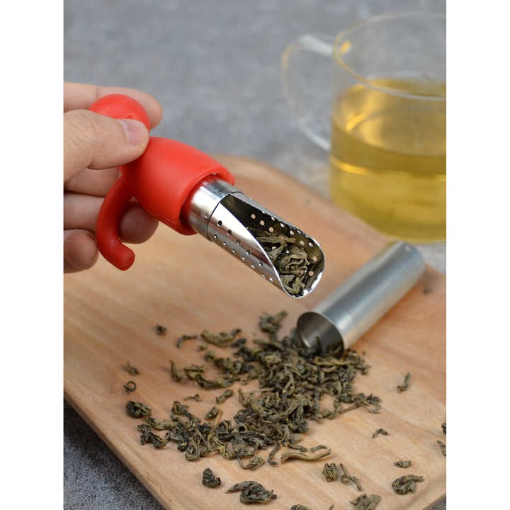 Gigicial rozsdamentes acél teafőző kanállal, humanoid kialakítás, hordozható, szilikon, készlet