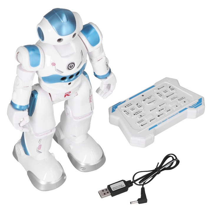 Интелигентен робот играчка, Longziming, управление с жестове и дистанционно управление, 50 програмируеми действия, зареждане чрез USB, червен