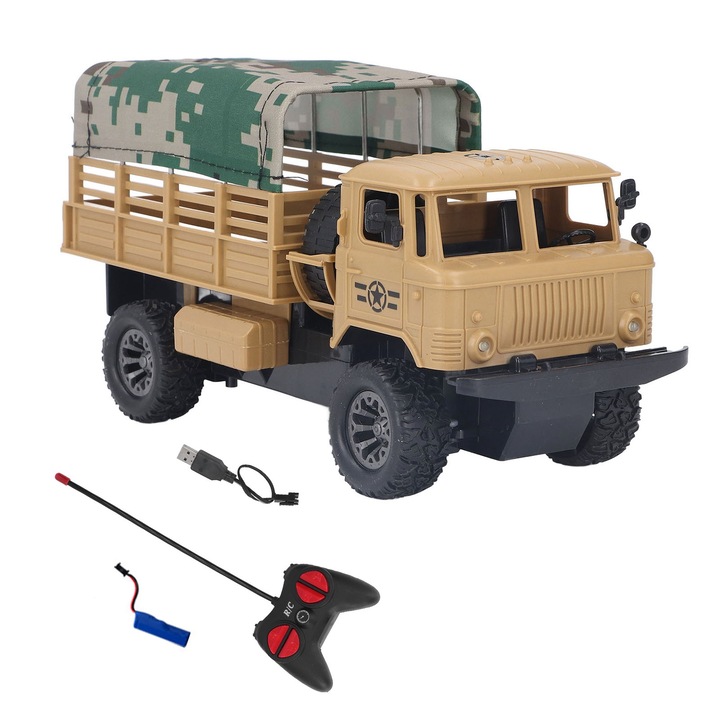 Bizaical RC военен камион, подвижна палатка, светлини, 30 м, за деца над 6 години