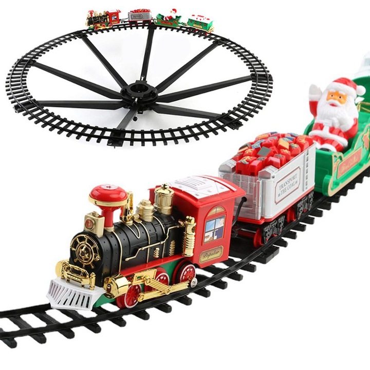 Set tren electric de Craciun, Mmgoqqt, cu lumini si sunete, 88cm, pentru copii 3-8 ani
