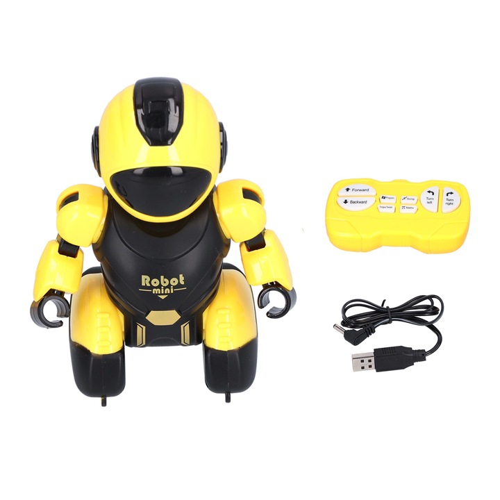 Játék robot, Longziming, mini elektromos, sárga, 7,8x12x15cm, USB kábellel