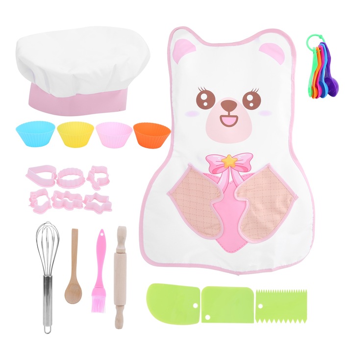 24 darabos gyermek szakács jelmez, kötény, sapka, kiegészítők, többszínű szett