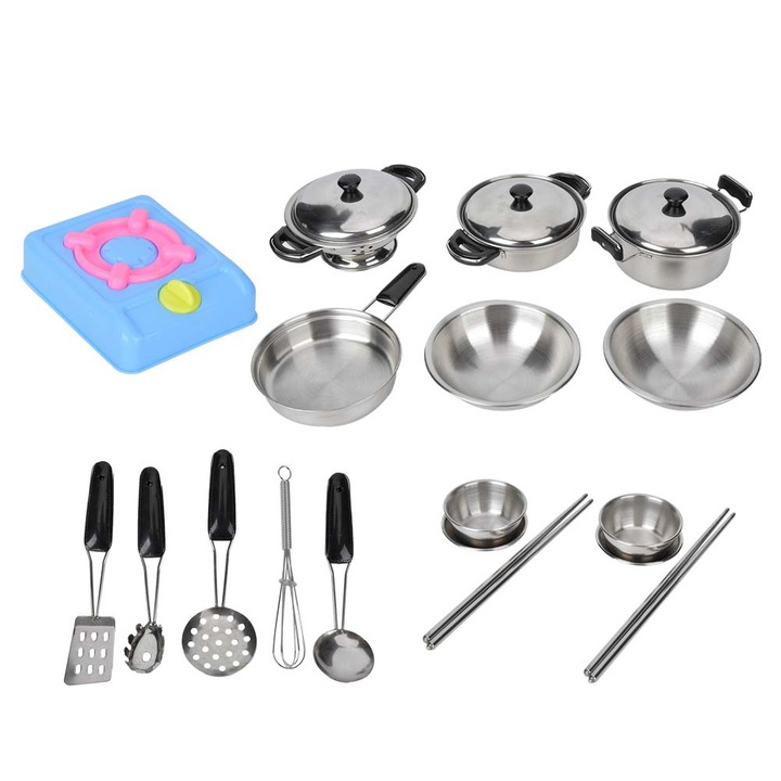 Longziming Gyermek Konyhai Játékkészlet Rozsdamentes Acél Konyhai Eszközök Szimulációja Többszínű