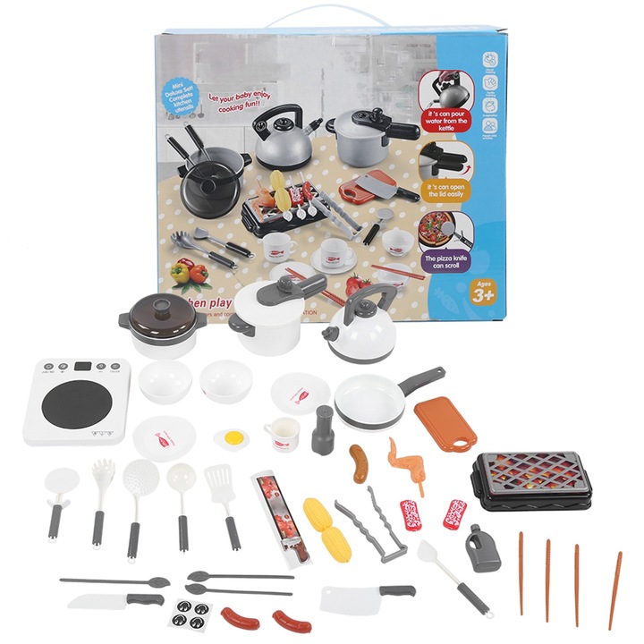 Konyhai játékkészlet gyerekeknek, longziming, 4 főzőhang, aranyos dizájn, ABS anyag, újrafelhasználható