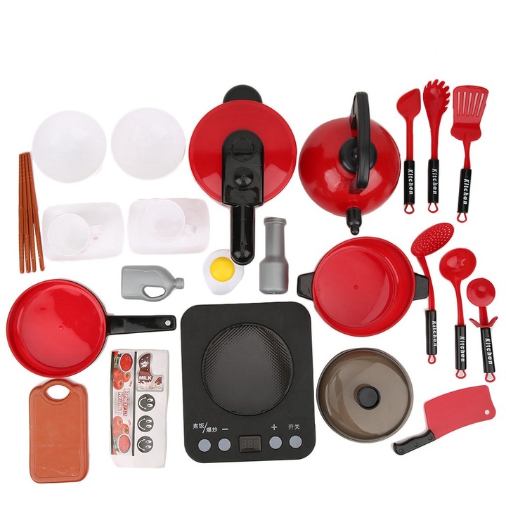 24 darabos konyhai eszközkészlet gyerekeknek, longziming, piros, interaktív játékok