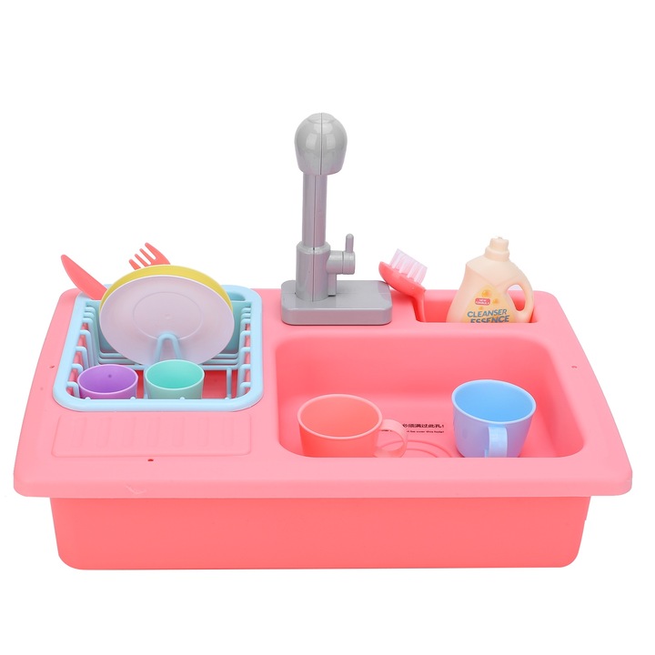 Chiuveta de bucatarie cu accesorii pentru copii, Mmgoqqt, plastic, roz