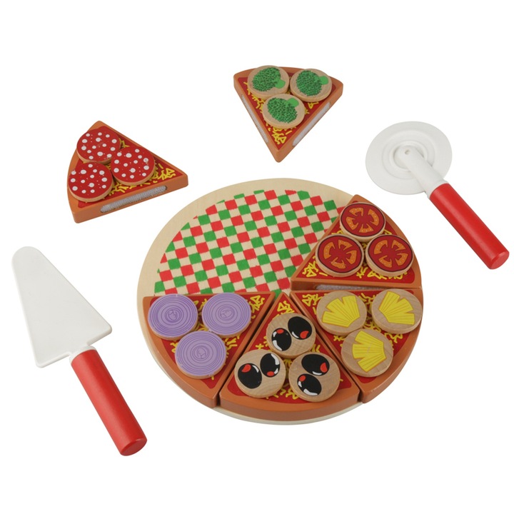 Set de facut pizza din lemn, joc creativ pentru petreceri nesfarsite cu pizza, vopsele non-toxice si jucarie sigura, ecologica pentru copii, accesorii de bucatarie pentru jocuri de rol imaginative (culori vii)