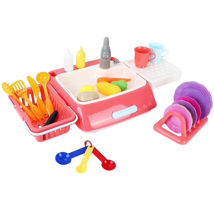 Longziming Gyerekek Konyhai Mosogató Interaktív Rózsaszín Játékkészlet