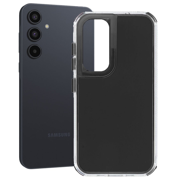 Husa pentru Samsung Galaxy A55 5G, Forge Armor Ultra, Bumper din policarbonat aderent, Constructie rigida, Intarituri de silicon, Colturi cu protectie antisoc, Spate mat, Negru