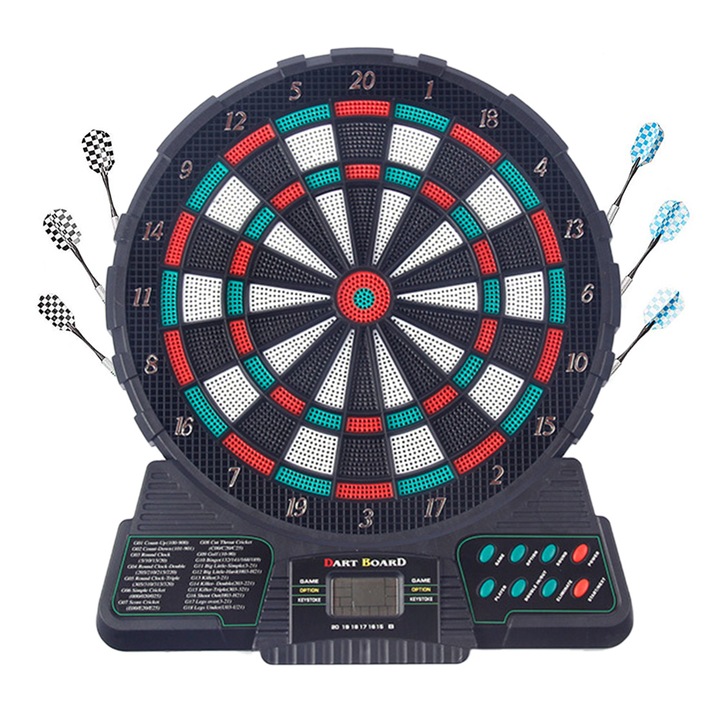 Jormftte elektronikus darts tábla készlet, 1-8 játékos, LCD kijelző, 6 darts, ivós játék, többszínű