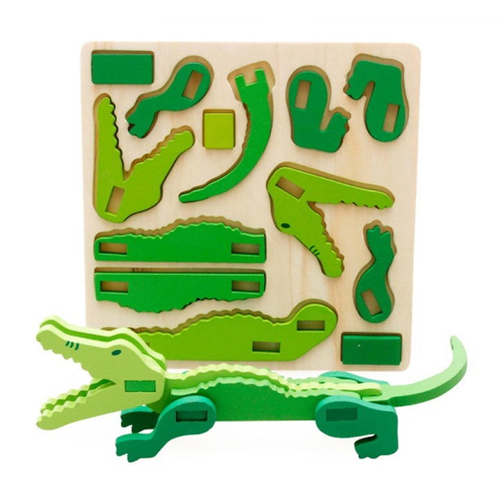 3D fa puzzle, Jormftte, oroszlán és krokodil szett, 21x15cm, színes