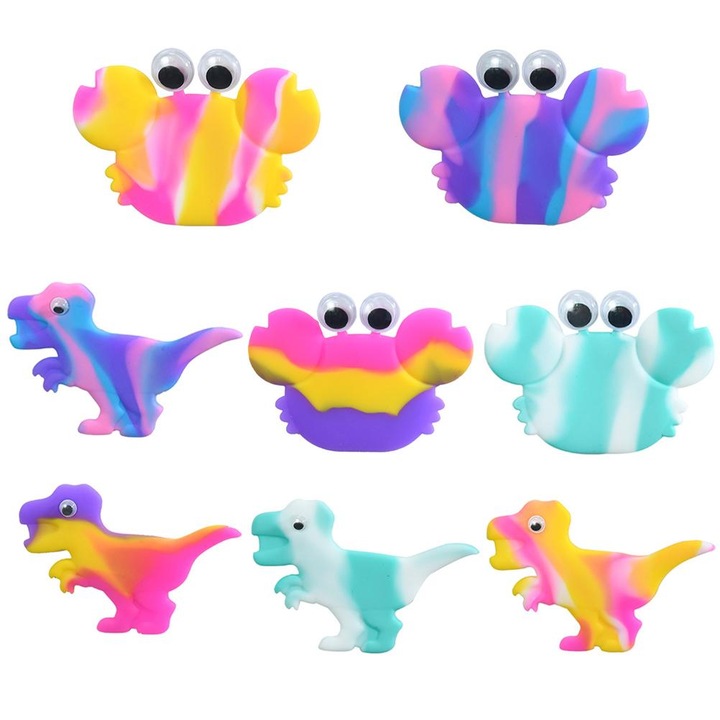 8 db interaktív dinoszaurusz és rák tapadókorongos játék, Jormftte, szilikon, többszínű