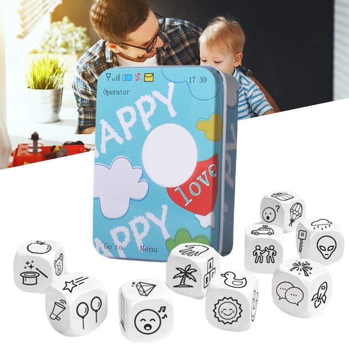 Jormftte társasjáték, történetmesélő kockák, logikai fejlesztés, kis méret, többszínű