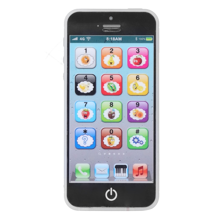 Interaktív gyerekjáték, Jormftte, oktató mobiltelefon, zene, mesék, fekete, kis méret