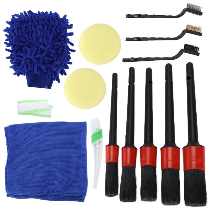 Jormftte, 14 darabos autótisztító kefe készlet, autó belső és külső tisztításához, nedves és száraz használatra, ergonomikus fogantyúkkal