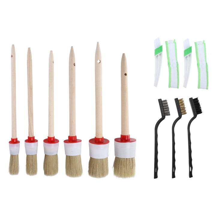 13 részes részletező ecsetkészlet autó tisztításához, Jormftte, 6 méret, nedves és száraz használat, többszínű