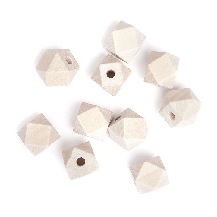 Set de 10 margele Geometrice din Lemn, 15x15mm, dpCraft