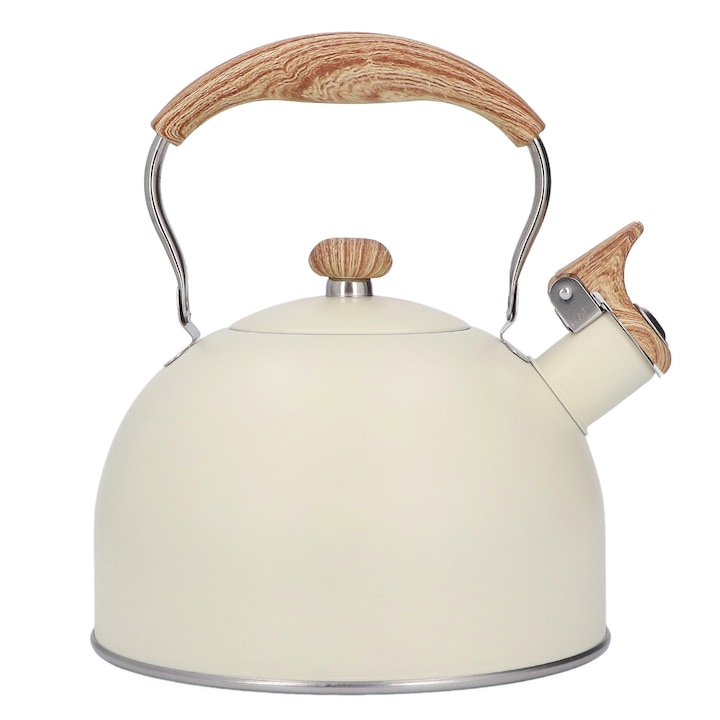 Чайник Cozevdnt, 2.5L, неръждаема стомана, ергономични дръжки, бежов, 24.8x19cm