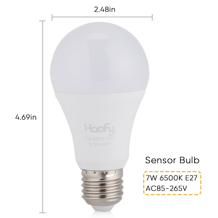 Szenzoros izzók, longziming, 7W, hideg fehér 6500K, 2 darabos készlet, méret 60x106mm