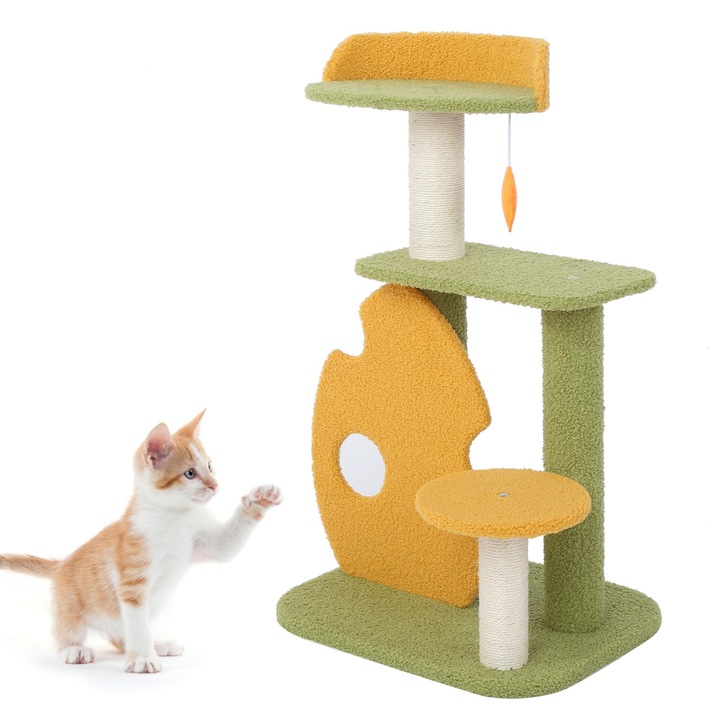 Катерушка за котки, longziming, 46x36x75см, плюшен и сизалов материал, с висяща играчка