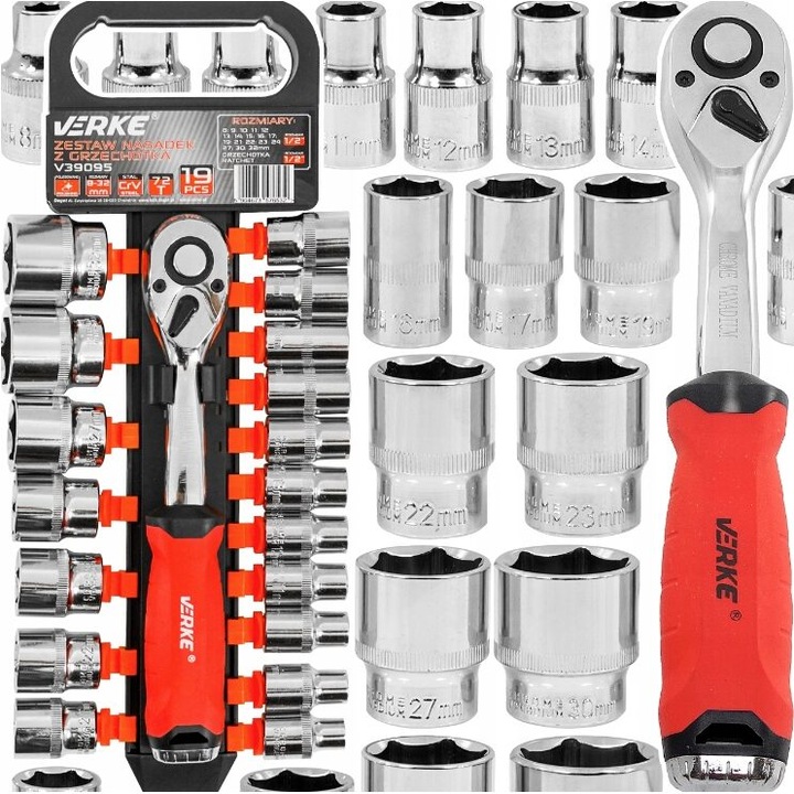 Set chei profesionale tubulare, Verke, 19 elemente, V39095
