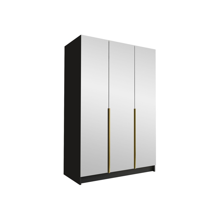 Dulap Mirpat III cu oglinda, MIRJAN24, negru + auriu, 58x150x215 cm