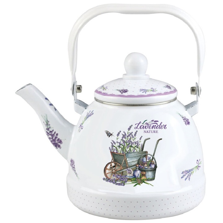 Ceainic emailat, capacitate 1, 6 litri GR1600B Alb/Lavanda