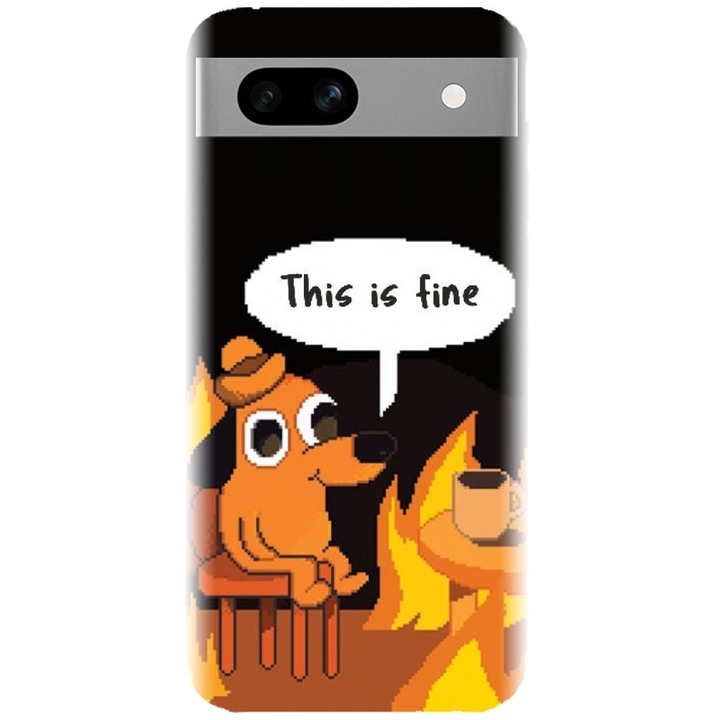 A Google Pixel 7a telefonnal kompatibilis szilikon borítás – Pixel Art This Is Fine modell