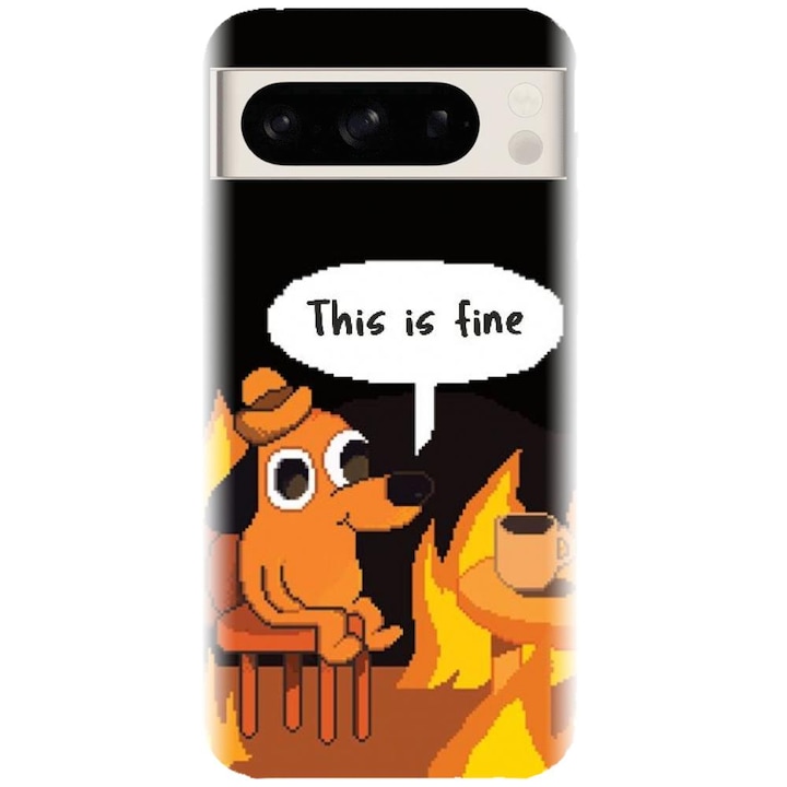 A Google Pixel 8 Pro telefonnal kompatibilis szilikon borítás – Pixel Art This Is Fine modell