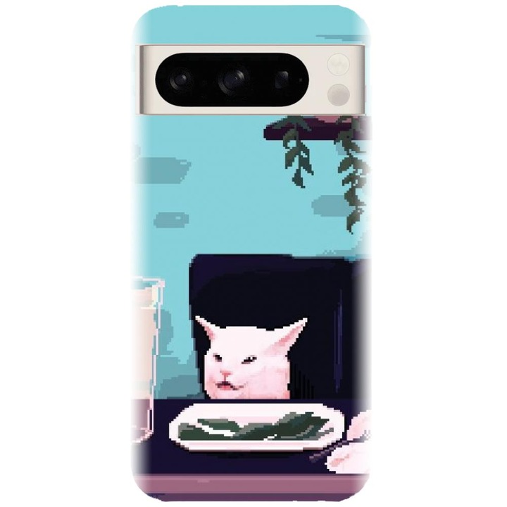 Силиконов калъф, съвместим с модел Google Pixel 8 Pro - Pixel Art Cat Meme