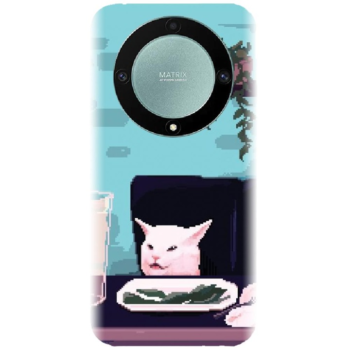 Силиконов кейс, съвместим с модела Honor X9A - Pixel Art Cat Meme