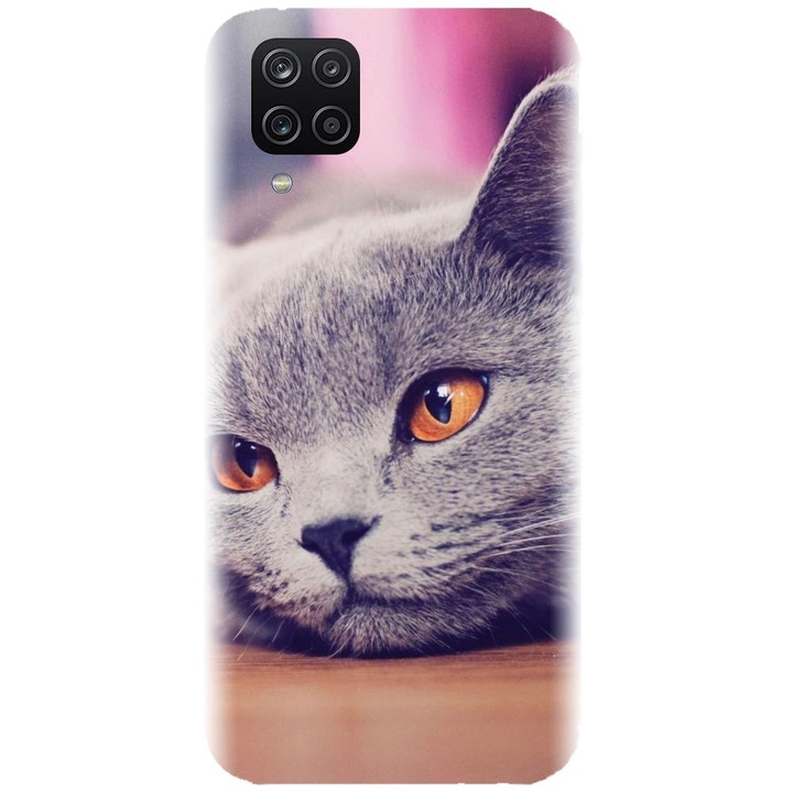 Husa din silicon compatibila cu Samsung Galaxy A12 / A12 Nacho - model British Shorthair Cat