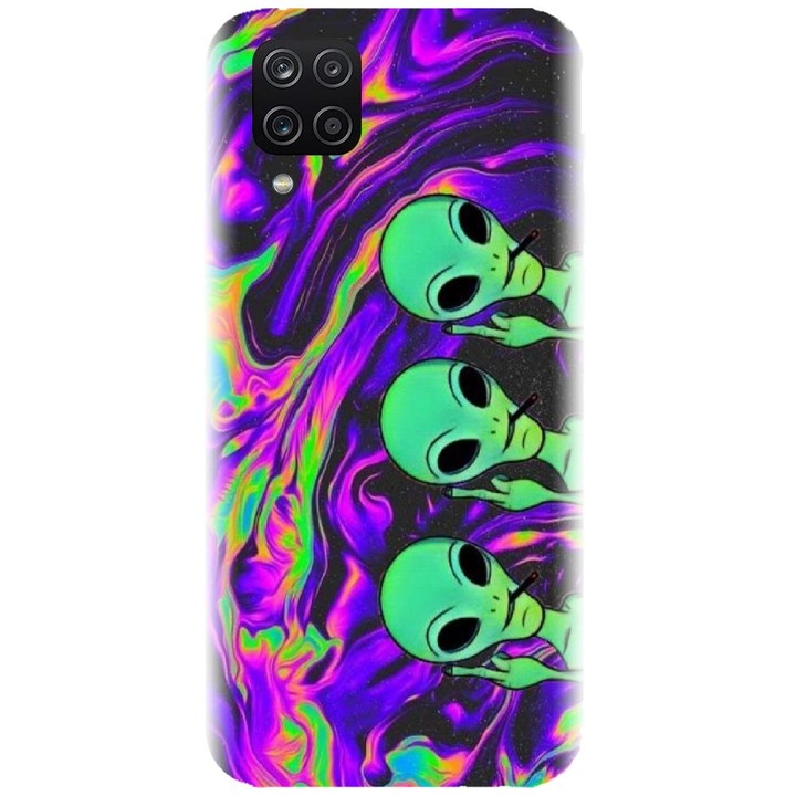 Husa din silicon compatibila cu Samsung Galaxy A12 / A12 Nacho - model Trippy Aliens