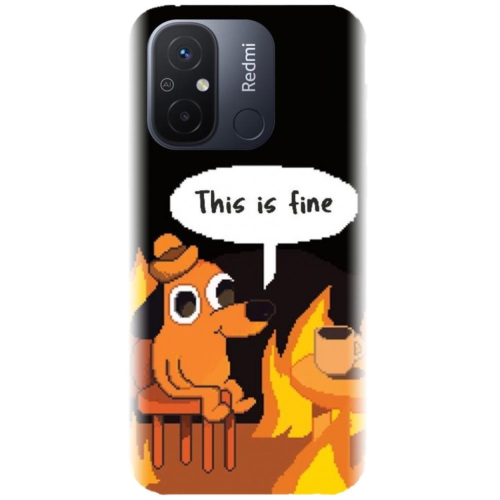 Силиконов калъф, съвместим с модел Xiaomi Redmi 12c - Pixel Art This Is Fine