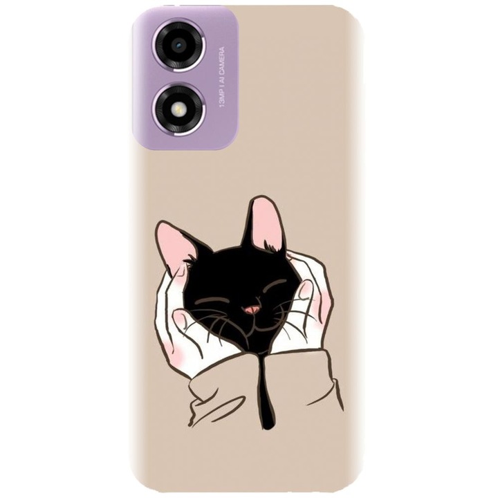 Husa din silicon compatibila cu Motorola Moto E14 - model Th Black Cat In Hands