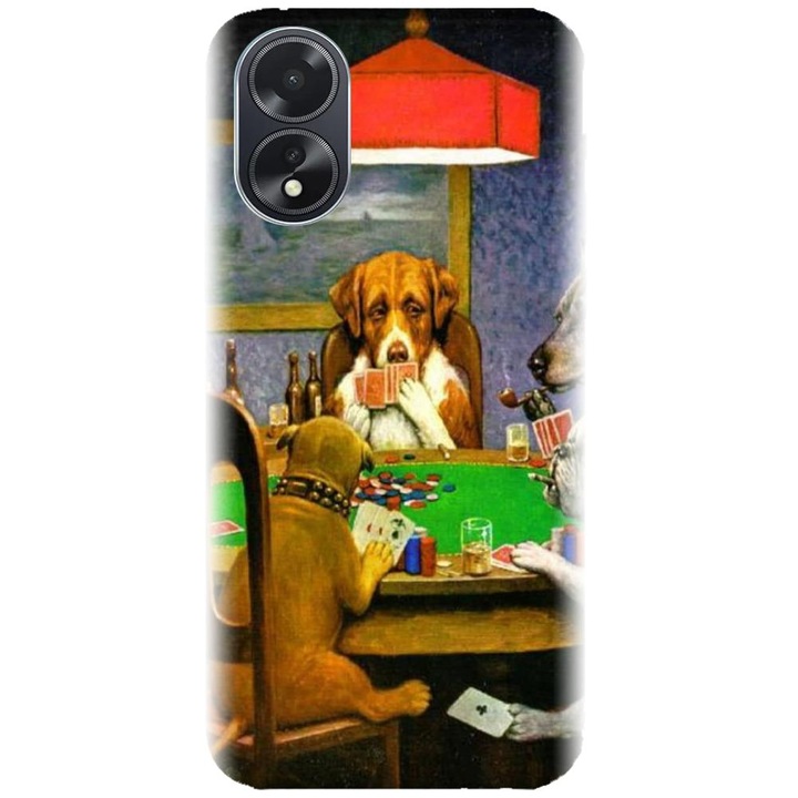 Husa din silicon compatibila cu Oppo A18 - model Dogs Playing Poker
