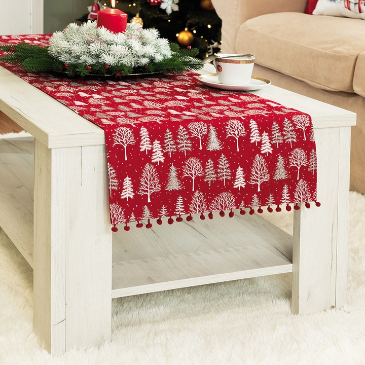 Fata de masa Markizeta, poliester, rosu, 40x140 cm