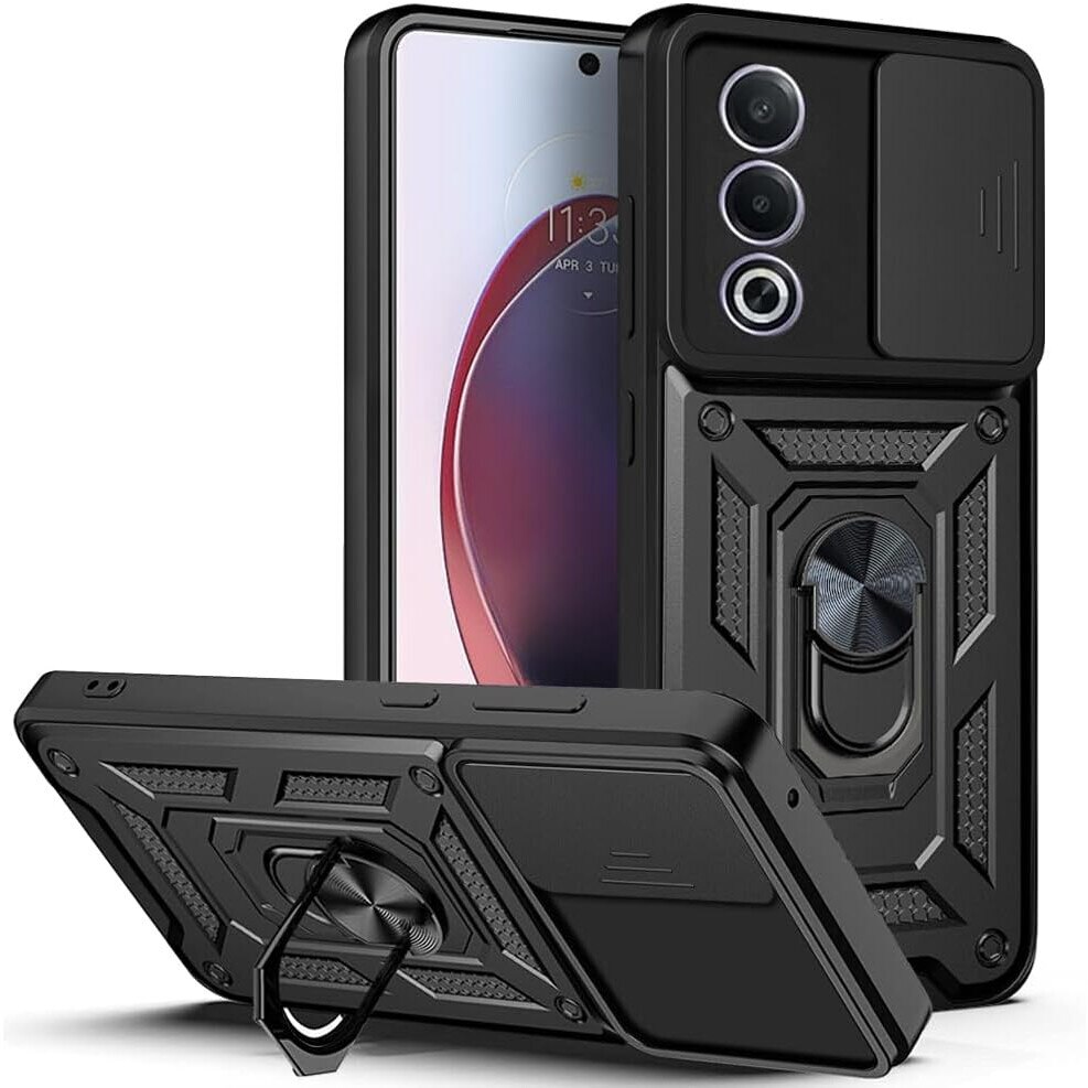 Husa pentru Oppo A80 Ring Armor Kickstand Tough Rugged Cover cu protectie camera negru