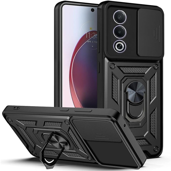 Husa pentru Oppo A80 Ring Armor Kickstand Tough Rugged Cover cu protectie camera negru